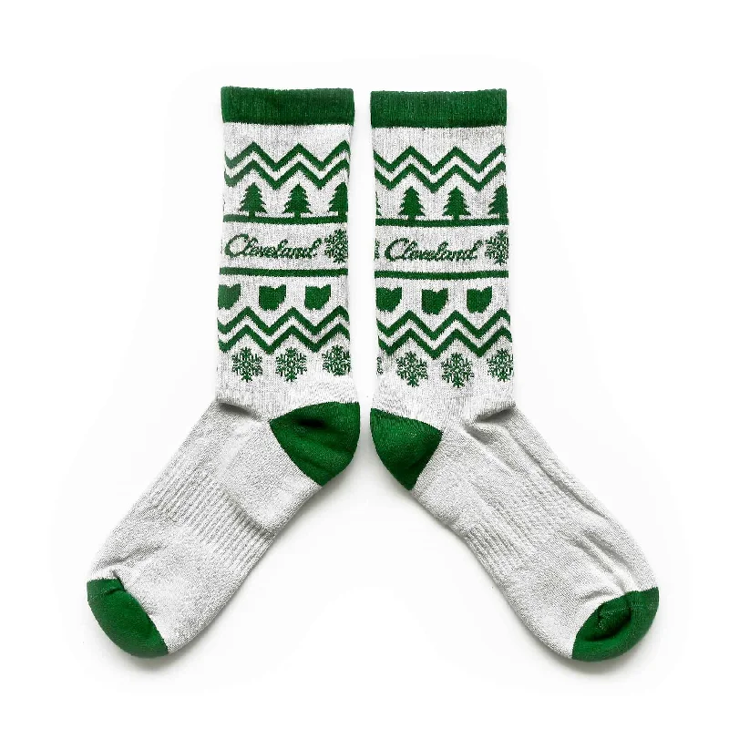 Custom Made-to-Order Socks-Cleveland Holiday Sweater Crew Socks