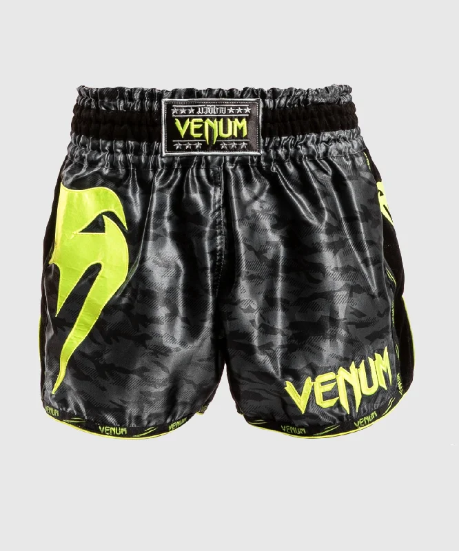 Custom Shorts with Fun Text-Venum Giant Camo Muay Thai Shorts - Black/Yellow