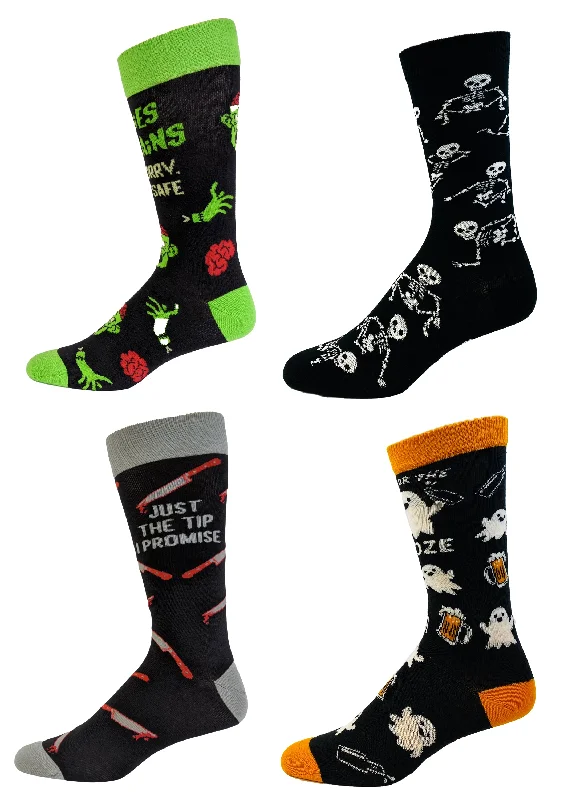 Custom Floral Socks-Mens Halloween Sock Bundle Funny 4 Pack of Spooky October Footwear for Guys