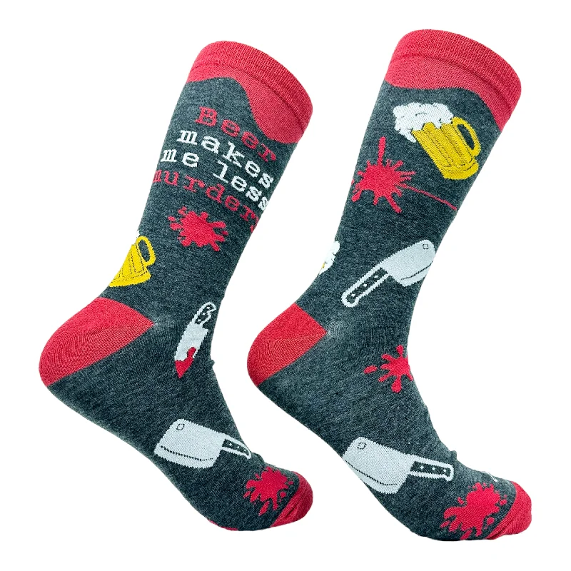 Custom Arch Support Socks-Men's Beer Makes Me Less Murdery Socks