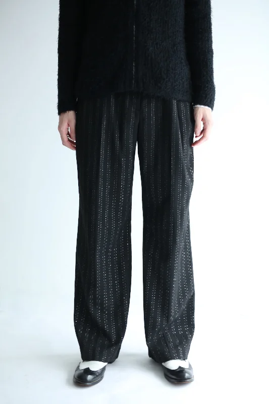 Custom Activewear Pants-90's GLITTER STRIPED STRAIGHT TROUSERS　