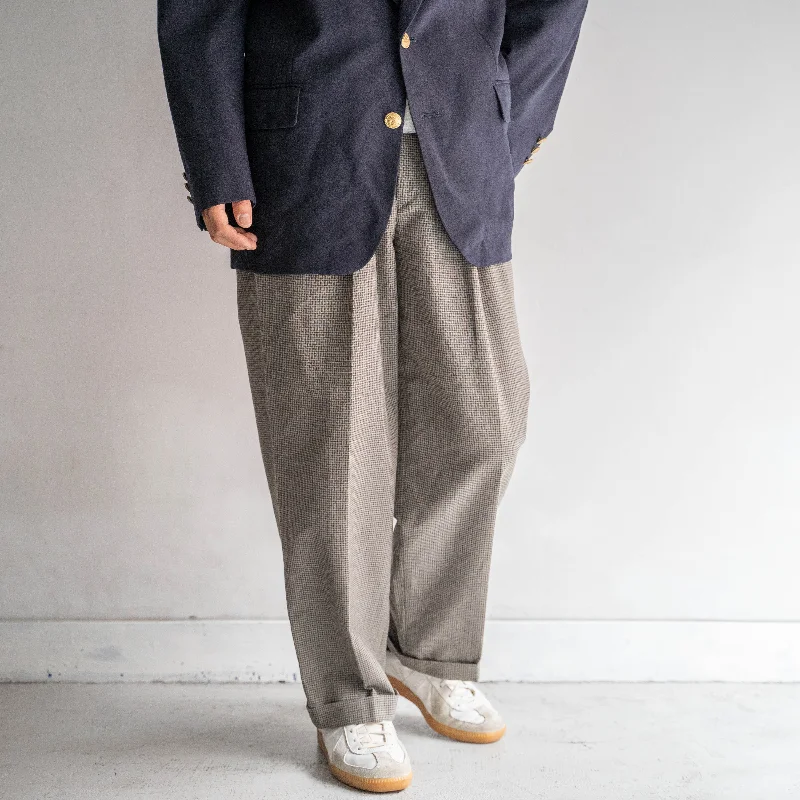 Custom Jogging Pants-1990s Europe multi color checked two tuck cotton slacks