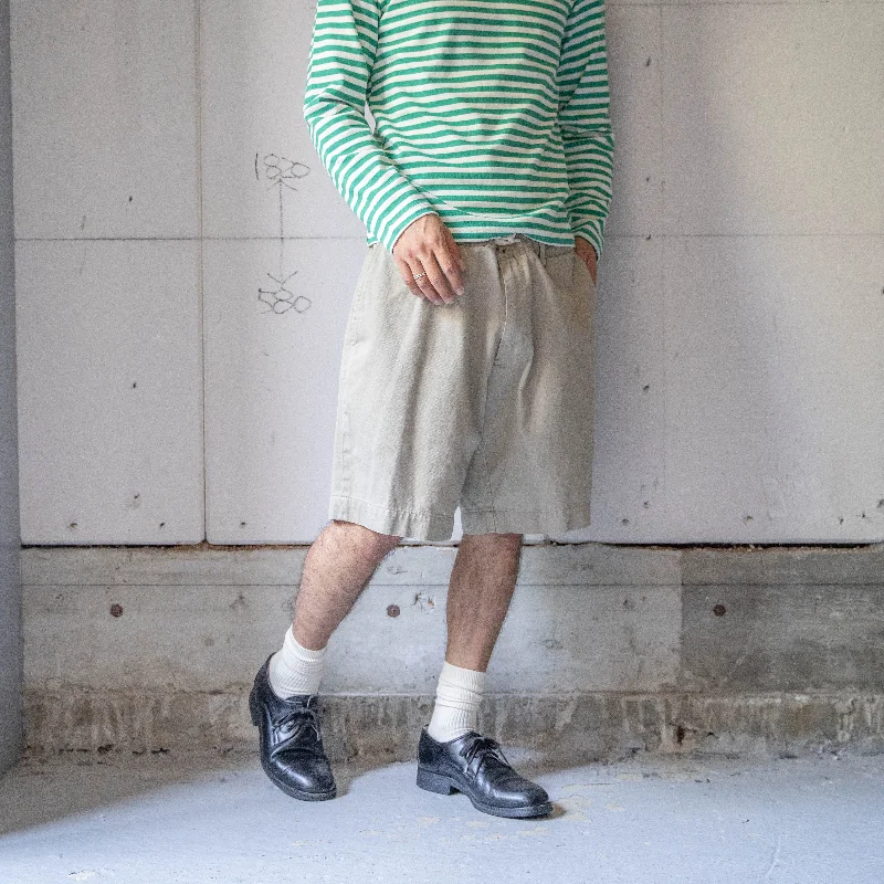 Custom Tweed Pants-1990s Ralph Lauren beige color chino shorts 'with waist cord remake & coin pocket'