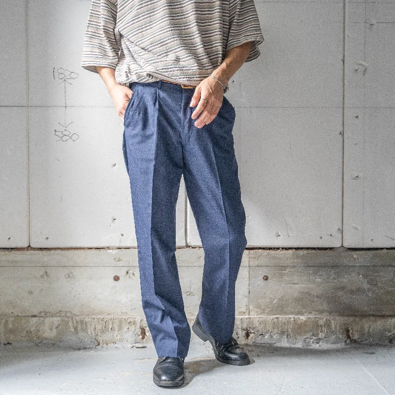 Custom Personalized Pants-around 1980s Japan vintage navy color summer wool slacks　