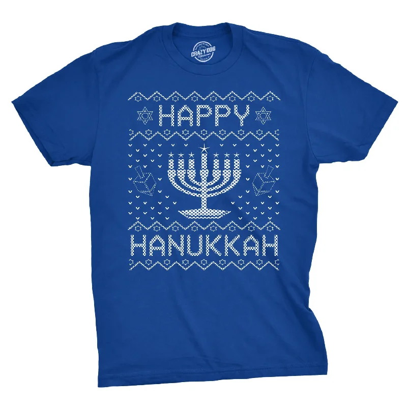 Custom T-Shirts with Artistic Illustrations-Happy Hanukkah Men's T Shirt