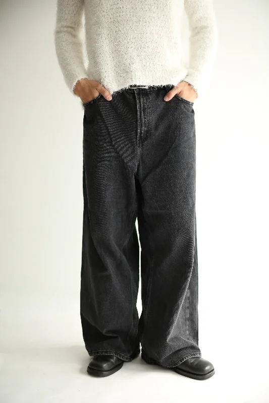 Custom Cuffed Pants-90's WASHED BAGGY DENIM PANTS