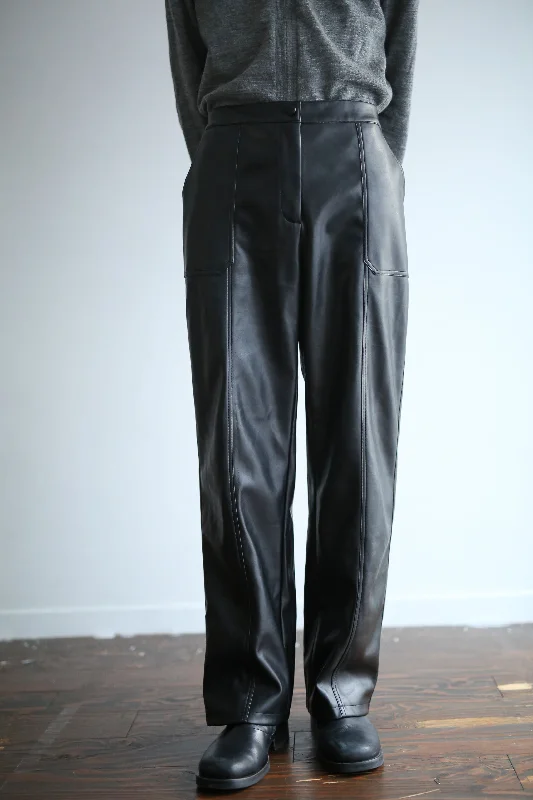 Custom Camouflage Pants-90'S FAKE LEATHER STRAIGHT PANTS