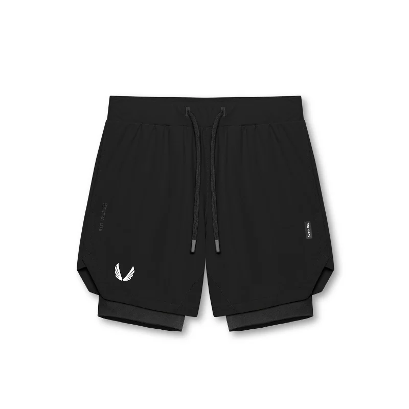 Custom Baseball Shorts-0866. Tetra-Lite® 7" Liner Short - Black/Black/ White "Wings"