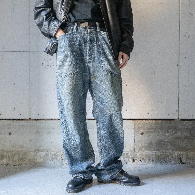 Custom Eco-Conscious Joggers-around 1990s XLARGE denim work pants -with buckle back- 'hickory fabric'