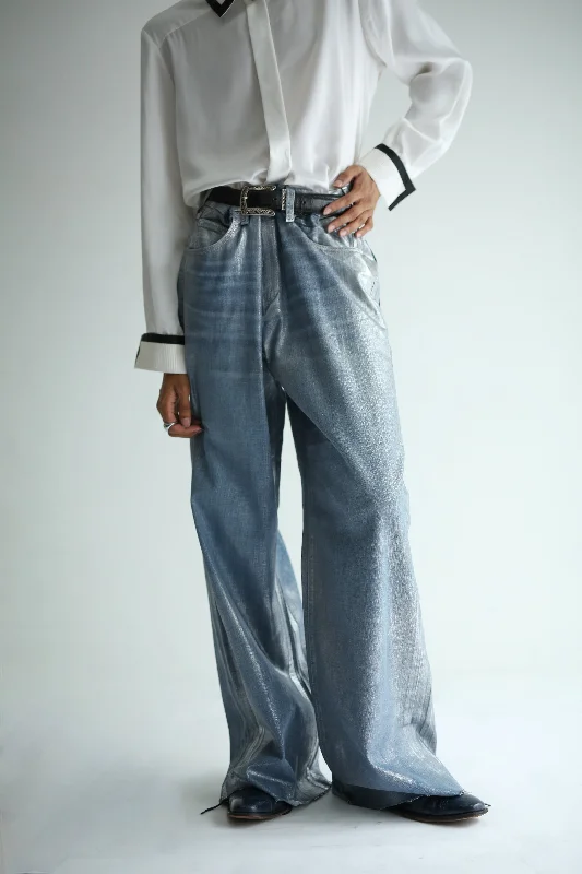 Custom Thermal Pants-00's WIDE LEG COATING DENIM PANTS