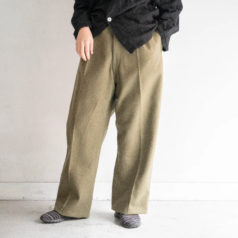 Custom Pants for Women-1960s Italian military khaki color one tuck wide wool pants 'dead stock'