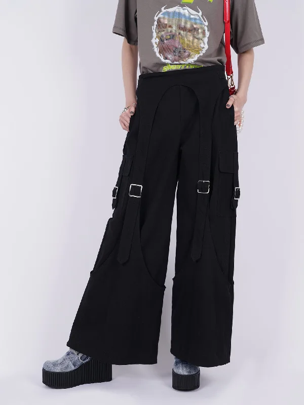 Custom Elastic Waist Pants-Drill Belted Baggy Trousers