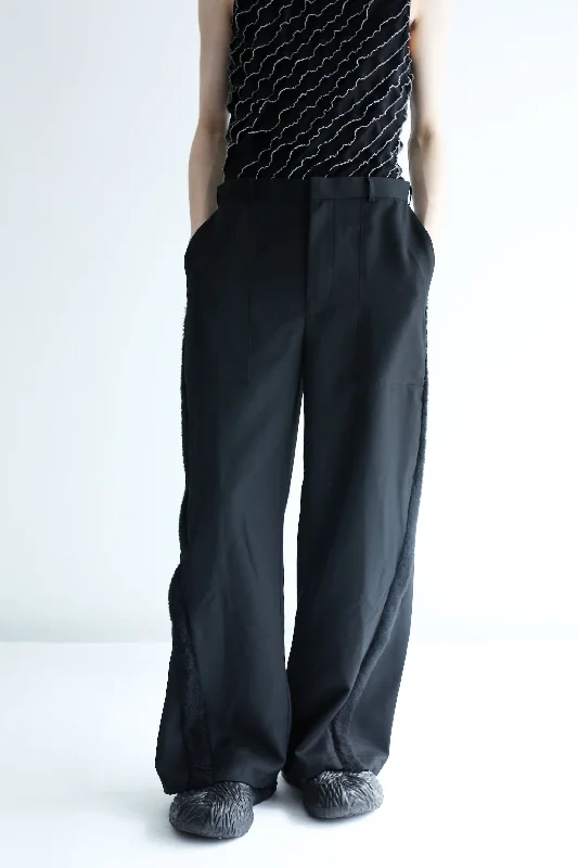 Custom Skinny Fit Yoga Pants-SIDE FUR WIDE TROUSER