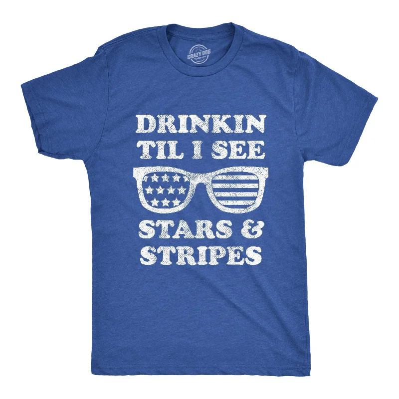 Custom T-Shirts with Celebrity Quotes-Drinkin Til I See Stars And Stripes Men's T Shirt