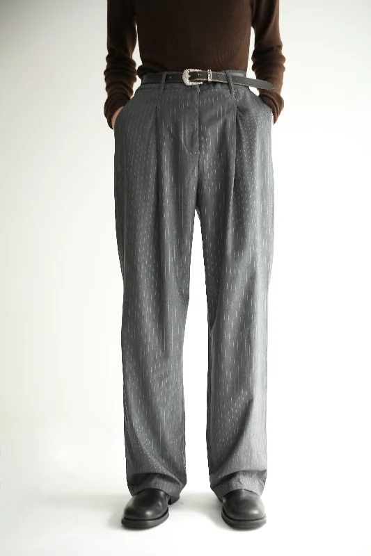 Custom Custom Fit Pants-90'S GREY STRIPED STRAIGHT TROUSERS