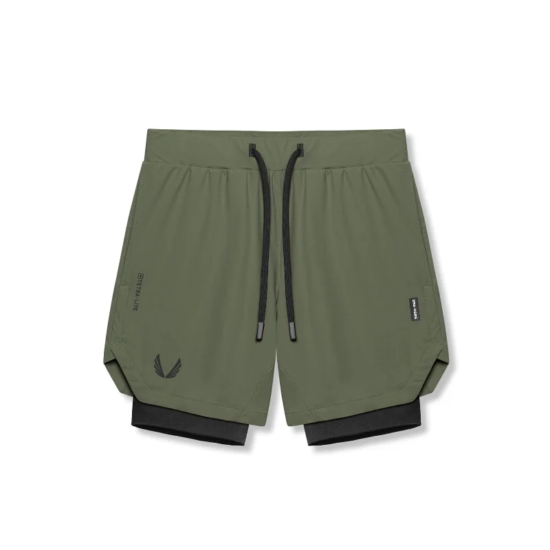 Custom Shorts for College Events-0866. Tetra-Lite® 7" Liner Short - Olive "Wings"/ Black