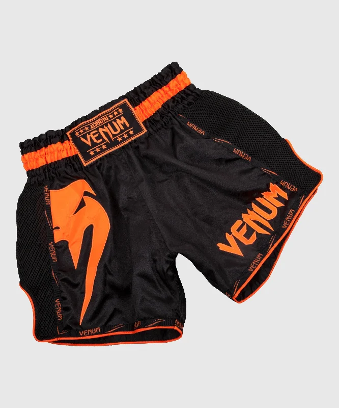 Custom Shorts with Reflective Stripes-Venum Giant Muay Thai Shorts - Black/Neo Orange