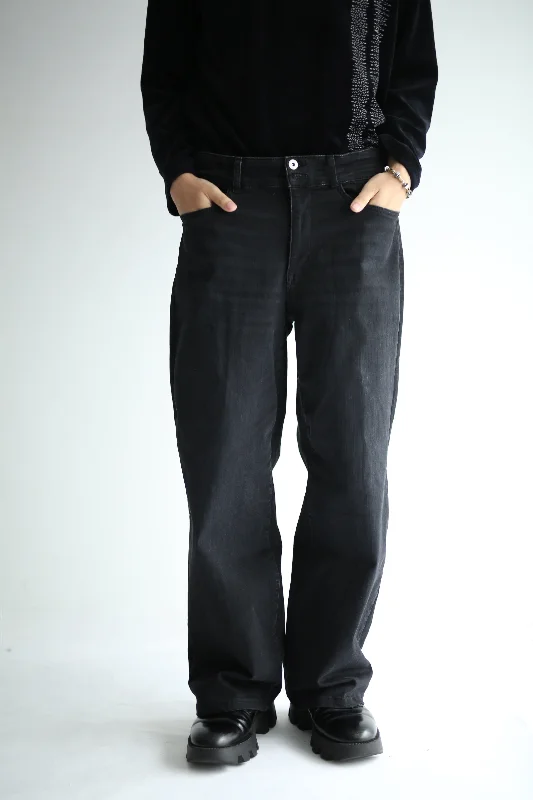 Custom High-Waisted Joggers-BLACK WIDE DENIM PANTS