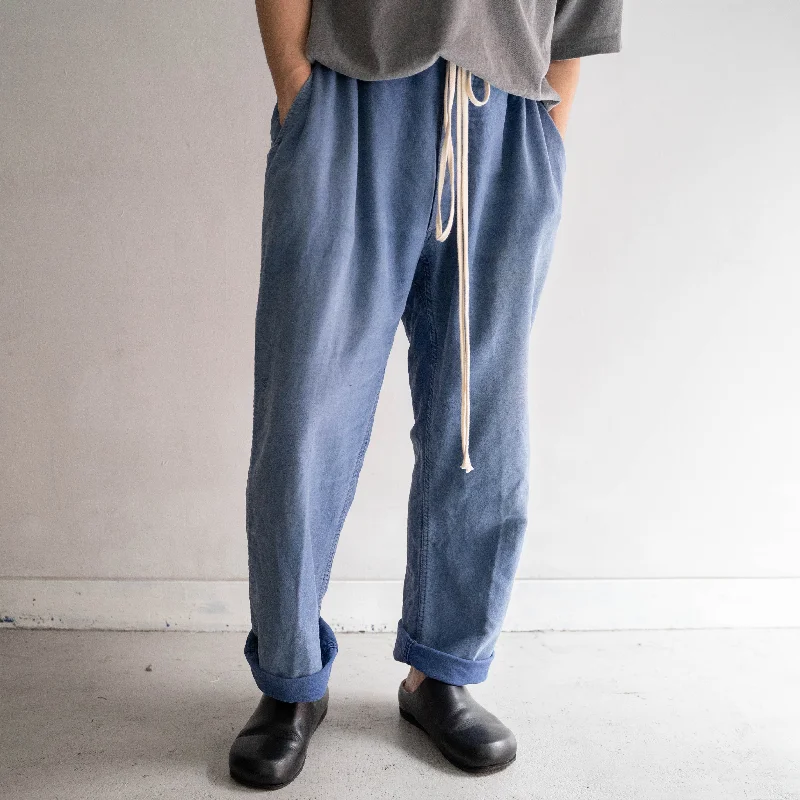 Custom Sweatpants-1960-70s France blue moleskin pants 'waist cord remake' -good fade-