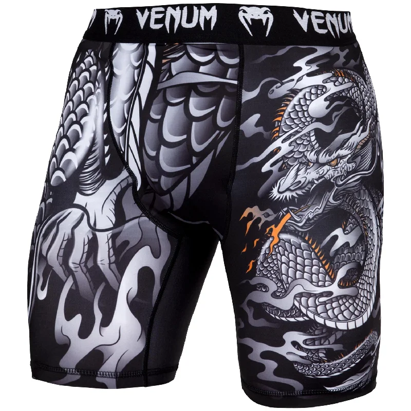 Custom Shorts for Boxing Training-Venum Dragon's Flight Compression Shorts - Black/White