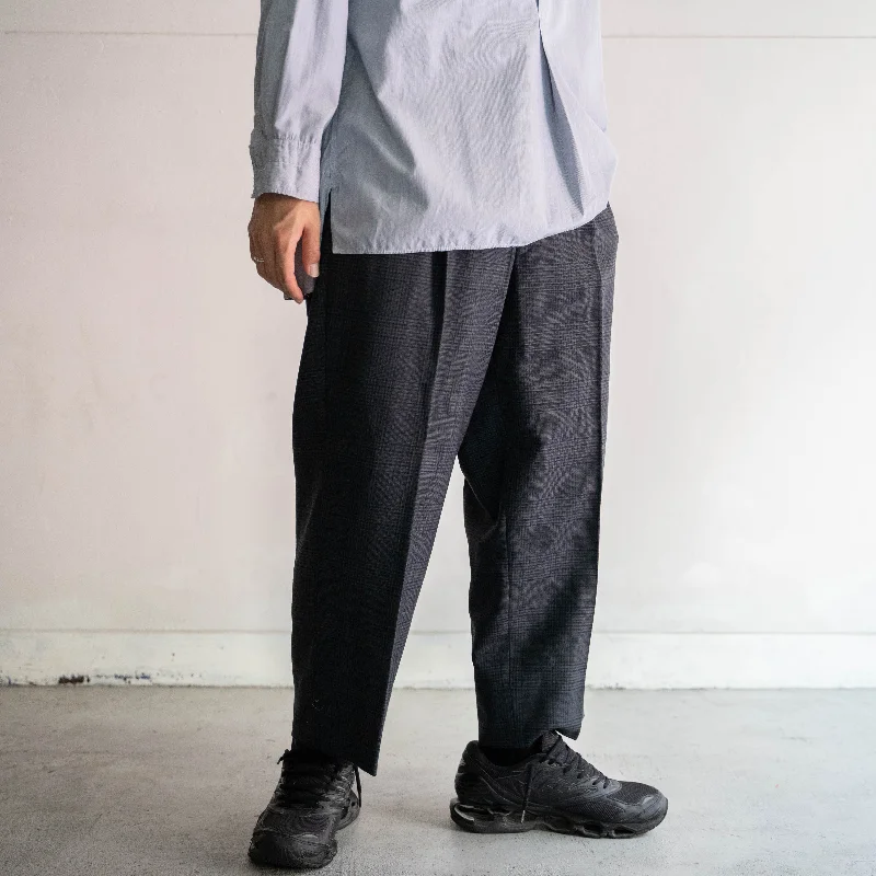 Custom Utility Work Pants-around 1980s Japan vintage dark green checked two tuck slacks