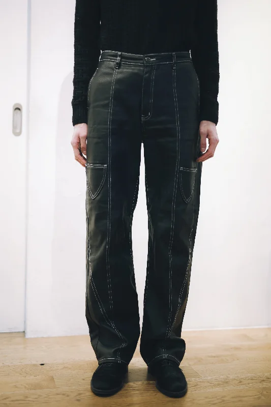 Custom Formal Pants-90's STITCHED LEATHER STRAIGHT TROUSERS