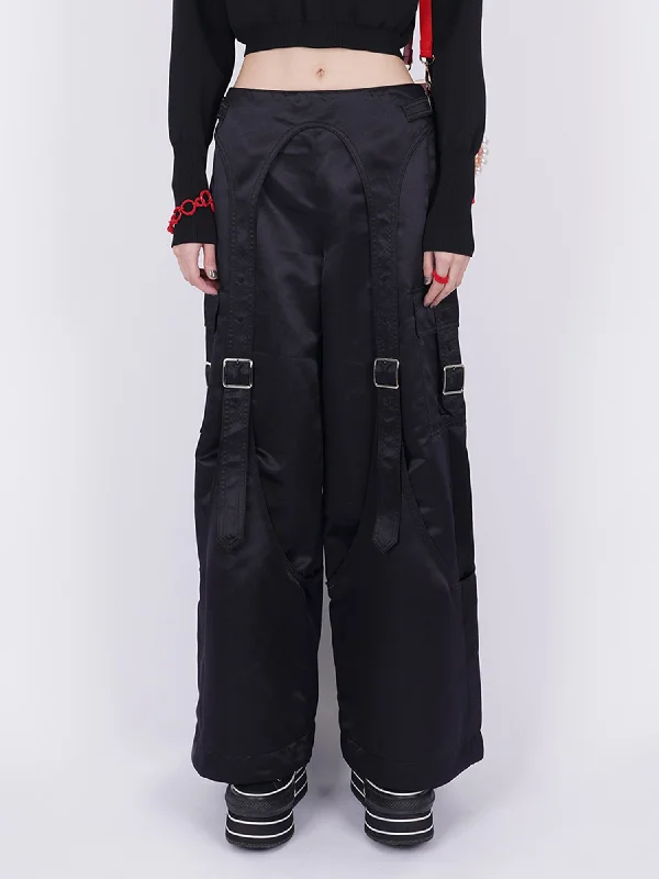 Custom Button Fly Pants-Glitter Belted Baggy Trousers