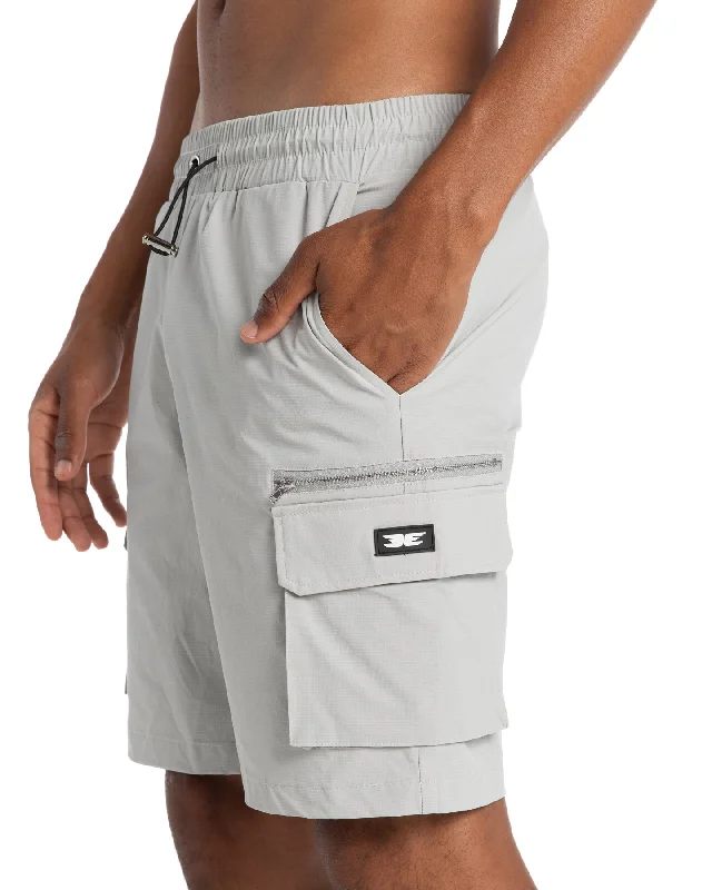 Custom Beach Shorts-Utility Cargo Shorts - Light Grey