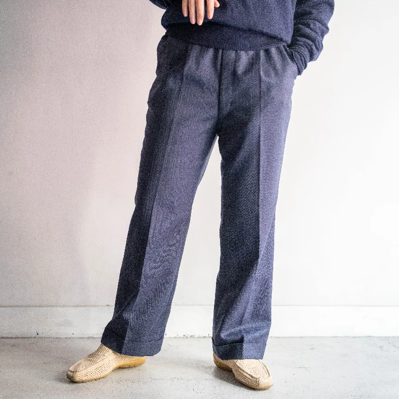 Custom Activewear Pants-around 1980s Japan vintage navy color striped one tuck wool slacks