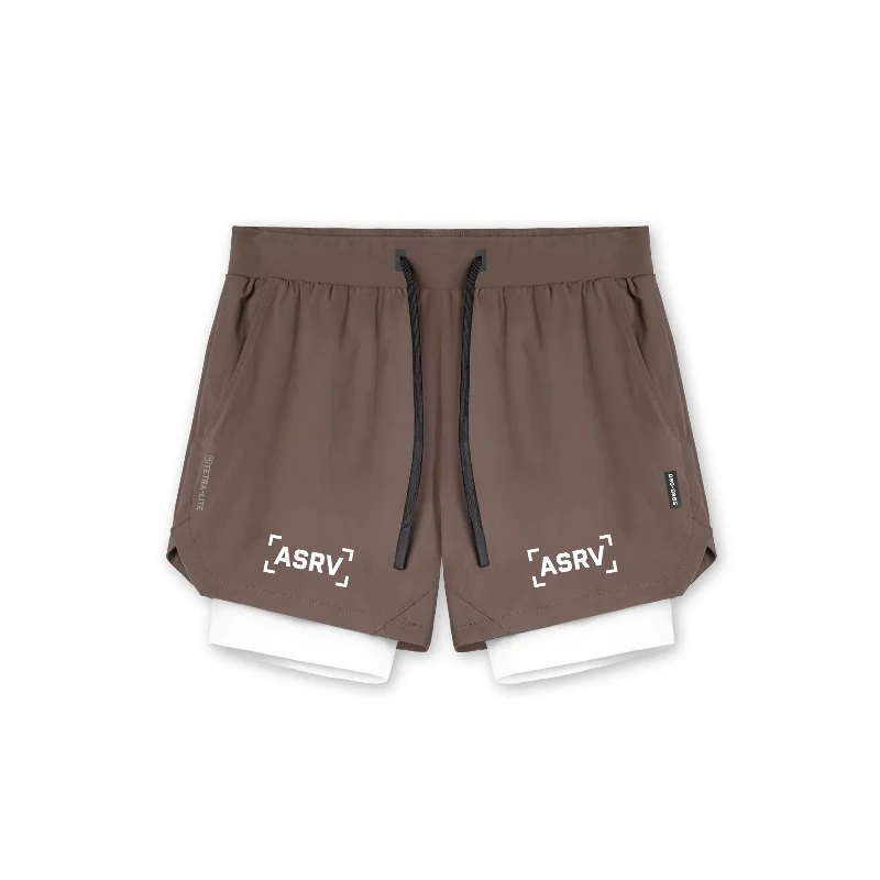 Custom Comfortable Shorts-0865. Tetra-Lite® 5" Liner Short - Deep Taupe "Bracket"/White