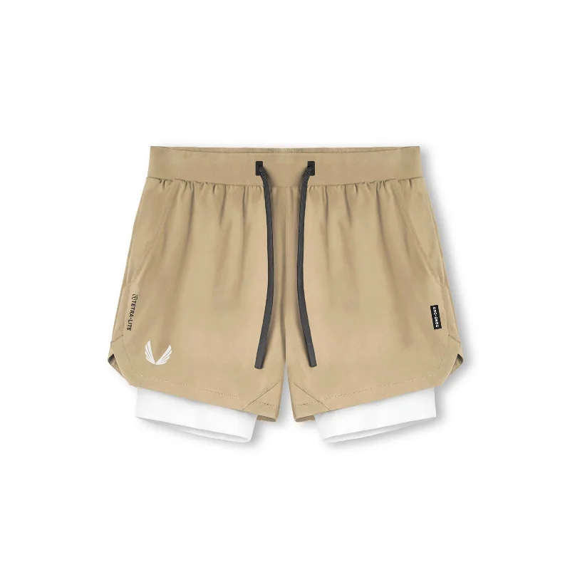 Custom Basketball Shorts-0865. Tetra-Lite® 5" Liner Short - Khaki/ White / White "Wings"