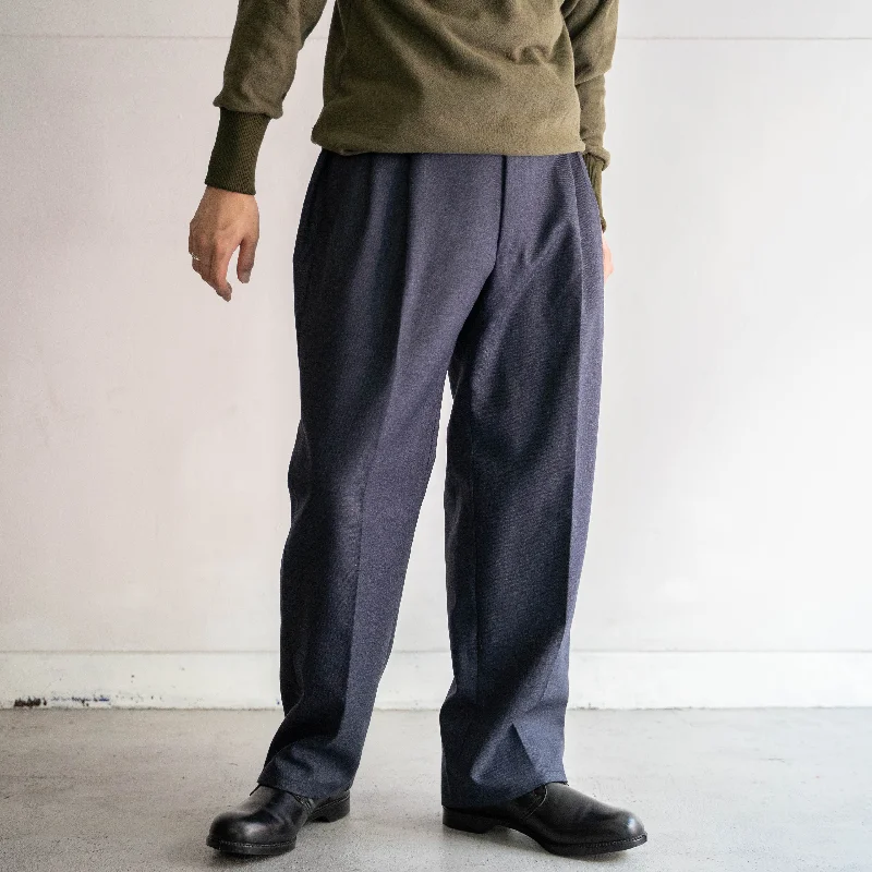 Custom Sports Training Pants-1980-90s Italy navy color wool two tuck slacks -middle weight-