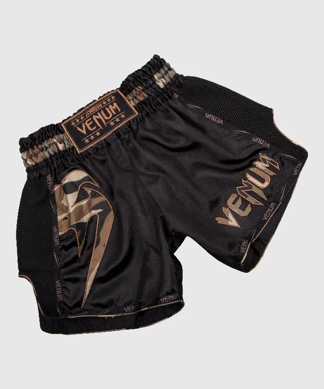 Custom Shorts for Night Time Activities-Venum Giant Muay Thai Shorts - Black/Forest Camo