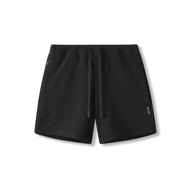 Custom Board Shorts for Men-0954. Waffle Knit Sweat Short - Black