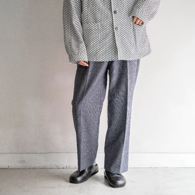 Custom High-Durability Pants-around 1980s Japan vintage gray color wool stripe one tuck slacks　