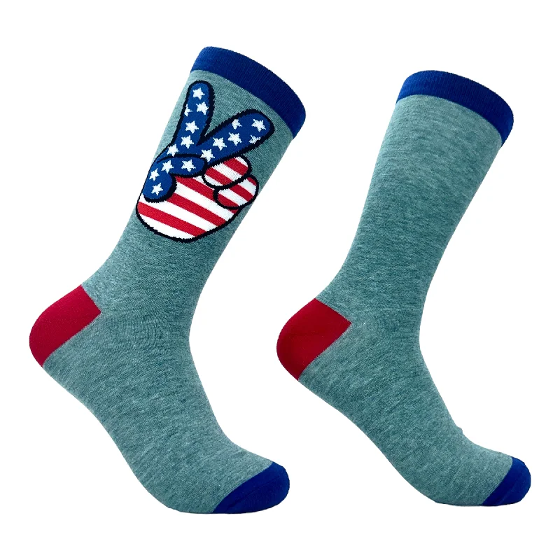 Custom Hiking Crew Socks-Men's USA Peace Hands Socks