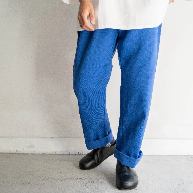 Custom Insulated Pants-around 1970s France vivid blue work pants "dead stock" -strange front pocket-