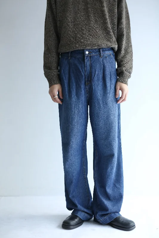 Custom Capri Pants-90's INDIGO TUCK WIDE LEG DENIM PANTS