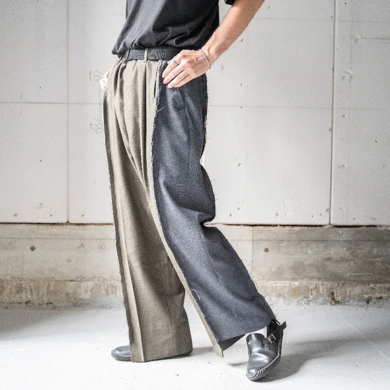 Custom Button Fly Pants-Japan vintage wool slacks docking wide pants -with side adjuster-