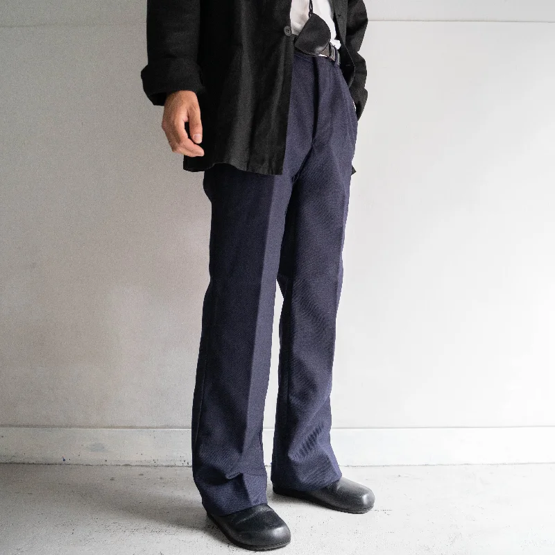 Custom Athletic Fit Work Pants-1970s Italian military dark navy one tuck wool slacks 'dead stock'