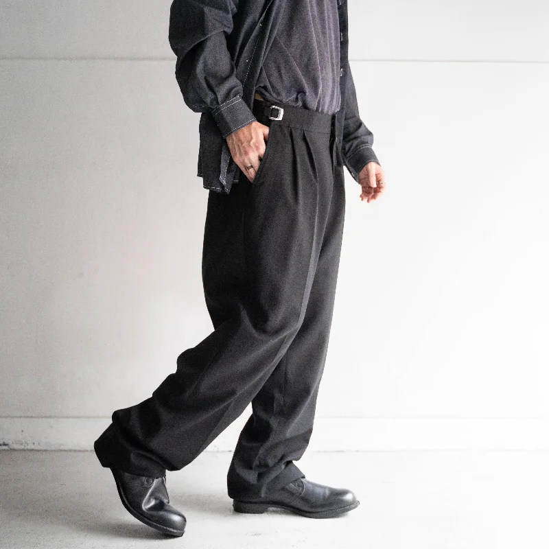 Custom Leggings with Pockets-1990s Europe black color wool two tuck slacks -with side adjuster-