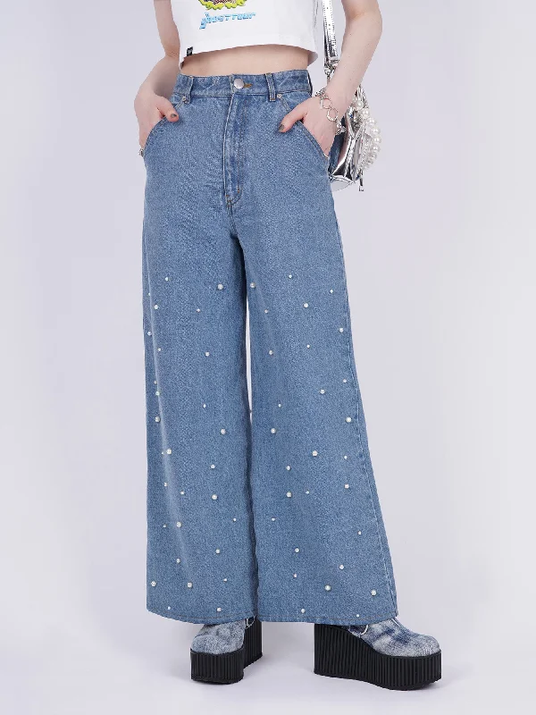 Custom Breathable Pants-Pearl Denim Baggy Trousers