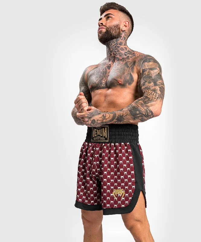 Custom Shorts for Warm Weather Travel-Venum Monogram Boxing Short - Black/Burgundy