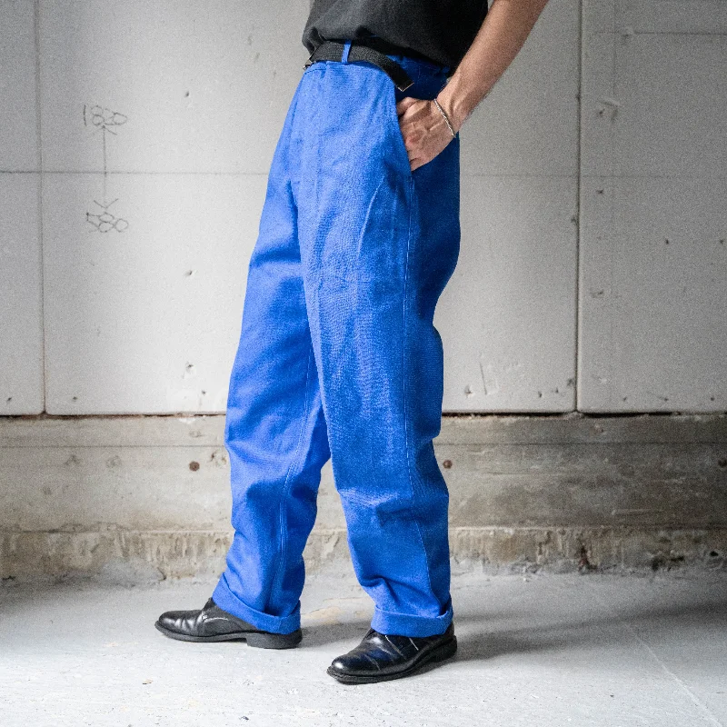 Custom Quick-Dry Pants-1980s France blue color cotton twill work pants 'deadstock'