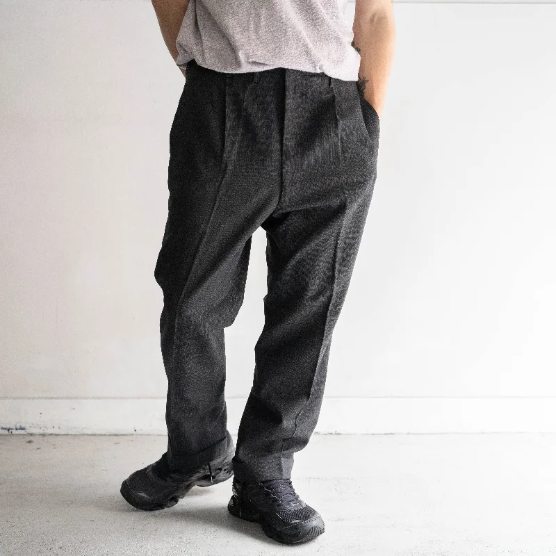 Custom Comfortable Denim Pants-around 1970s England made black color all wool slacks ’double’