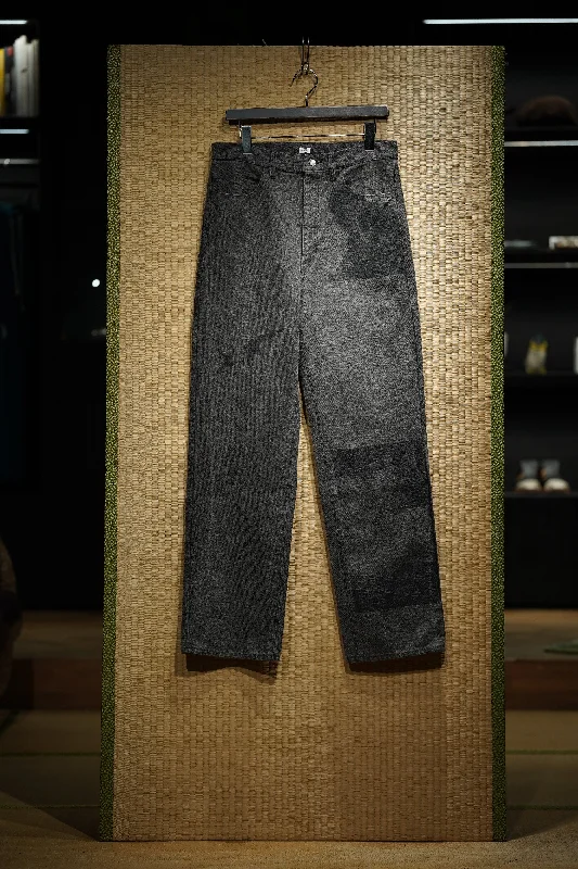 Custom Straight-Leg Pants-Fujimoto Hidden Prints Denim Trousers (Black)