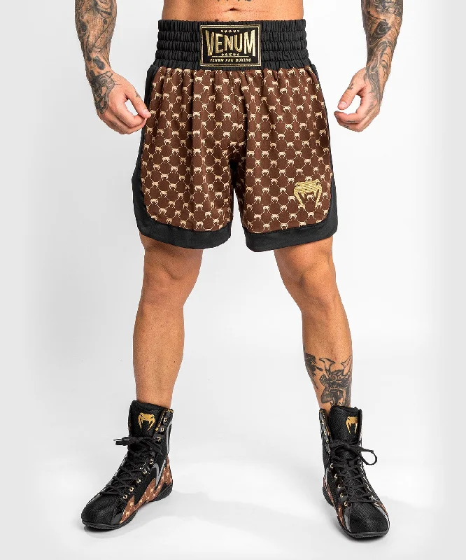 Custom Shorts for Laborers-Venum Monogram Boxing Short - Black/Brown