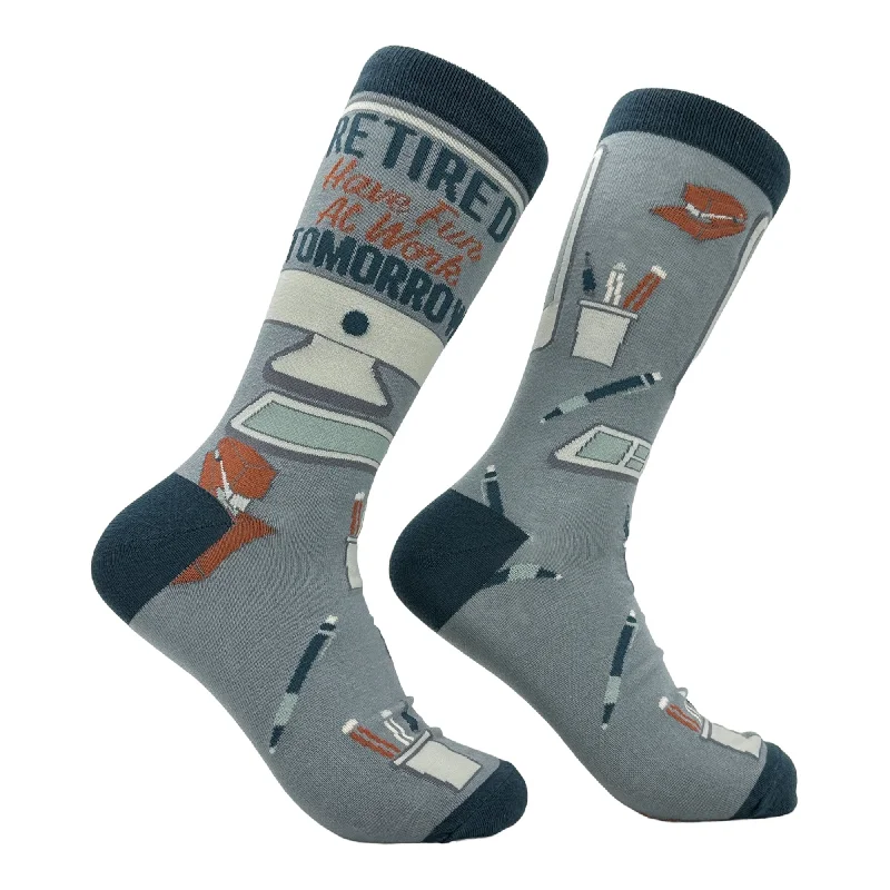 Custom Socks for Kids-Men's Retired Have Fun At Work Tomorrow Socks