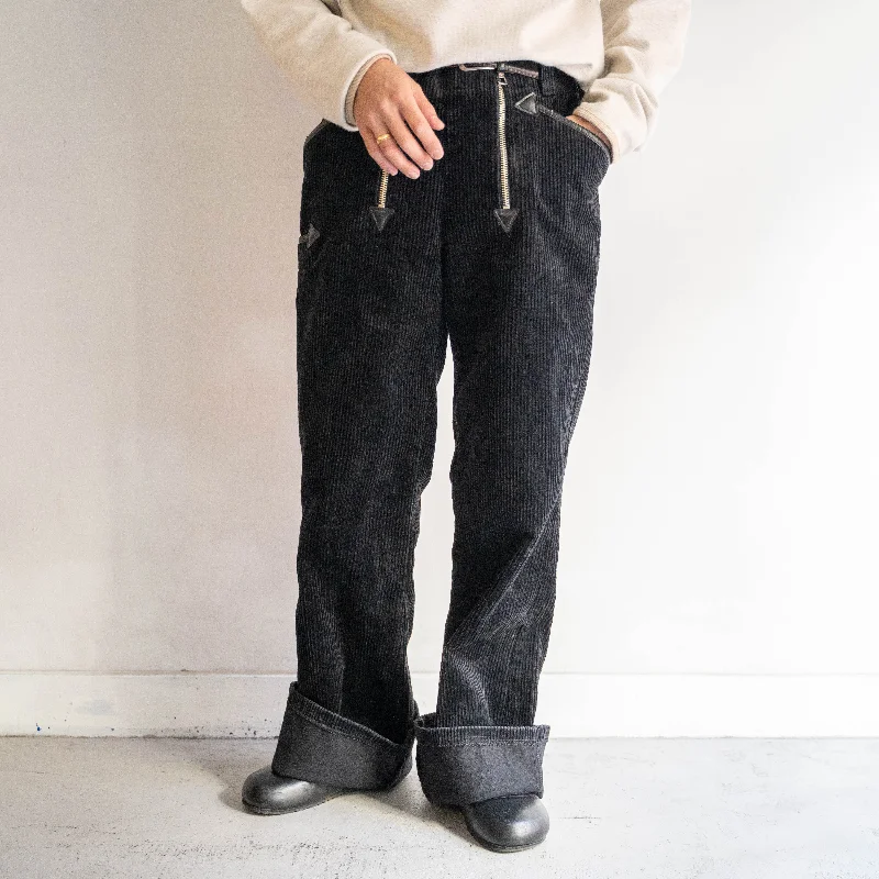 Custom Work Cargo Pants-1980-90s Germany black color corduroy logger flare pants