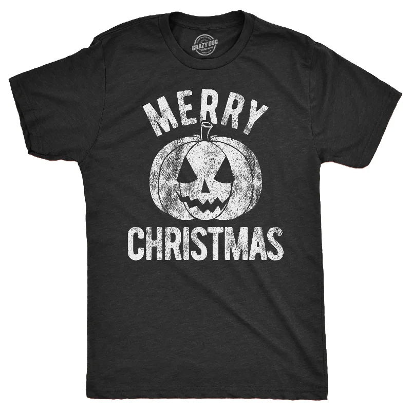 Custom T-Shirts with Custom Patches-Merry Christmas Pumpkin Men's T Shirt